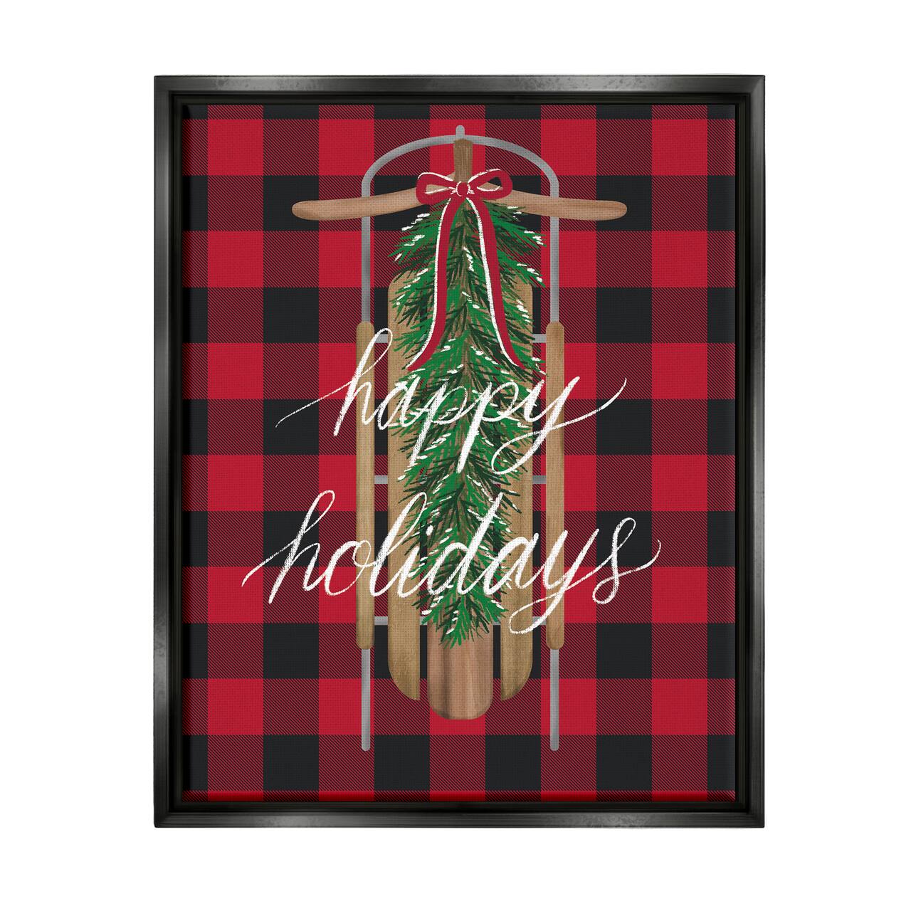 Stupell Industries Happy Holidays Tartan Sled Framed Floater Canvas Wall Art